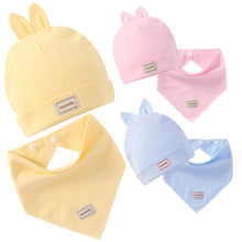 Load image into Gallery viewer, Newborn Infant Elastic Headscarf Double Layer Cotton Baby Summer Caps&Hats With Baby Bibs Set Pink Yellow And Sky Blue Modis 482