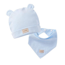Load image into Gallery viewer, Newborn Infant Elastic Headscarf Double Layer Cotton Baby Summer Caps&amp;Hats With Baby Bibs Set Pink Yellow And Sky Blue Modis 482
