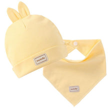 Load image into Gallery viewer, Newborn Infant Elastic Headscarf Double Layer Cotton Baby Summer Caps&amp;Hats With Baby Bibs Set Pink Yellow And Sky Blue Modis 482
